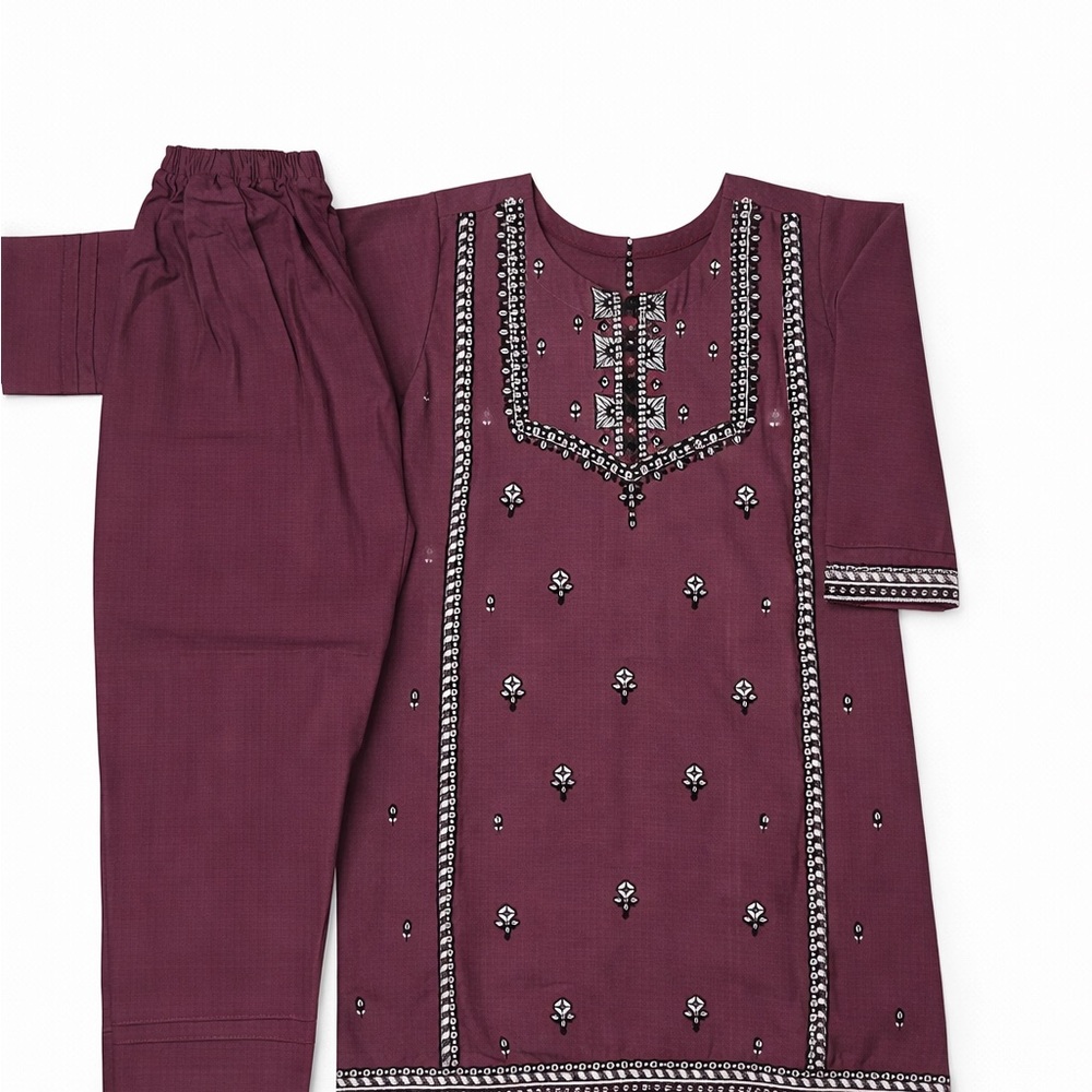 Girls Maroon Embroidered Pakistani Kurta Set | Size 4-5Years | Eid Party Outfit